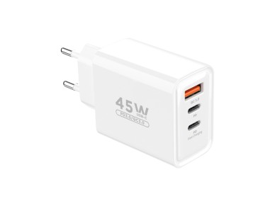 Techancy Carregador USB-A+USB-C+USB-C TA2821, 45W PD, SaIda M�ltipla, Design Portatil, CompatIvel co