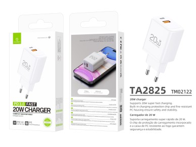 Cargador Techancy TA2825 PD3.0 de 20 W con dos puertos USB-C y USB-A, compatible con varios tel�fono