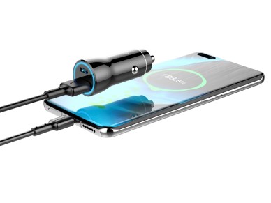 Techancy Carregador De Autom�vel Preto TC6411, Carregamento R�pido Pd+Qc 18w, Compat�vel Com Iphone/