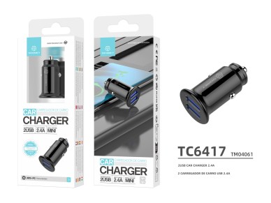 Techancy Carregador De Autom�vel Mini  TC6417, Carregamento 2usb 2.4A, Compat�vel Com Cami�es E Auto