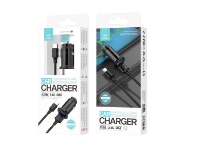 Techancy Carregador De Autom�vel Mini  TC6407, Carregamento 2usb 2.4A, Conjunto De Cabos De Dados Us