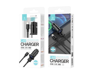Techancy Carregador De Autom�vel Mini  TC6408, Carregamento 2usb 2.4A, Kit De Dados Com Cabo Usb-Lig