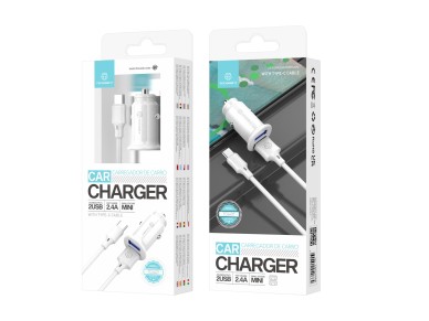 Techancy Carregador De Autom�vel Mini  TC6407, Carregamento 2usb 2.4A, Conjunto De Cabos De Dados Us