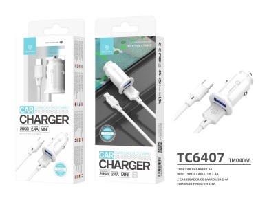 Techancy Carregador De Autom�vel Mini  TC6407, Carregamento 2usb 2.4A, Conjunto De Cabos De Dados Us