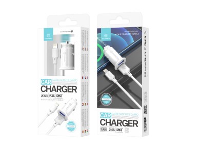 Techancy Carregador De Autom�vel Mini  TC6408, Carregamento 2usb 2.4A, Kit De Dados Com Cabo Usb-Lig