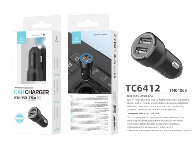 Techancy Carregador de Carro 2USB 2.4A TC6412 , Carregamento R�pido, Identifica��o Inteligente, Prot