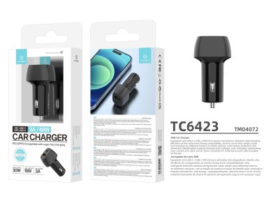 Techancy Carregador Deautom�vel48w  TC6432, Carregamento R�pido Pd3.0 De Porta Dupla Usb-A+Usb-C, Pr