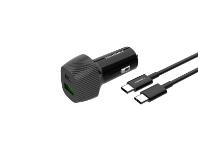 Techancy Carregador De Autom�vel De Porta Dupla 48w Usb+Usb-C Pd3.0 TC6432 Com Cabo Preto De 1m/60w 