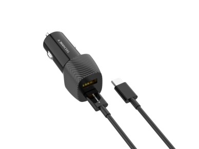 Techancy Carregador De Autom�vel De Porta Dupla 48w Usb+Usb-C Pd3.0 TC6432 Com Cabo Preto De 1m/60w 