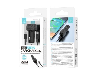 Techancy Carregador De Autom�vel De Porta Dupla 48w Usb+Usb-C Pd3.0 TC6432 Com Cabo Preto De 1m/60w 