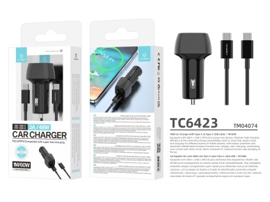 Techancy Carregador De Autom�vel De Porta Dupla 48w Usb+Usb-C Pd3.0 TC6432 Com Cabo Preto De 1m/60w 