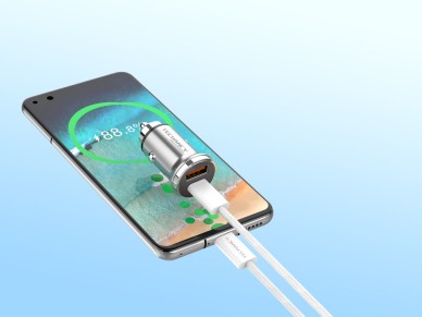 Techancy Mini Carregador TC6426, 33W, USB-A+USB-C, com Cabo USB-C para USB-C de 1m, Liga de AlumInio