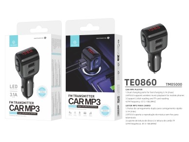 Reproductor MP3 Techancy TE0860 para coche, color negro, carga rápida de 3,1 A, conexión F