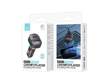 Techancy Leitor De Mp3 Para Autom�vel TE0871, Carregamento R�pido Pd De 30 W, Bluetooth 5.1, Leds A 