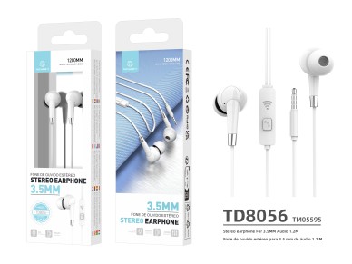 Techancy Auscultadores Intra-Auriculares Com Fios Brancos 1,2 M TD8056, Tomada De 3,5 Mm Compat�vel 