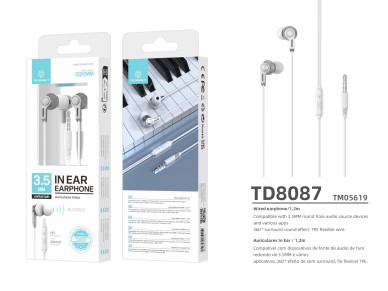 Techancy 1.2m White 3.5mm In-Ear Headphones TD8087, Stereo Surround Sound, Premium Experience. Techancy 1.2m White 3.5mm In-Ear Headphones TD8087, Stereo Surround Sound, Premium Experience.