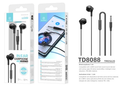 Auriculares intraaurales Techancy TD8088 de 1,2 metros, color negro, con micrófono de 3,5 mm y 