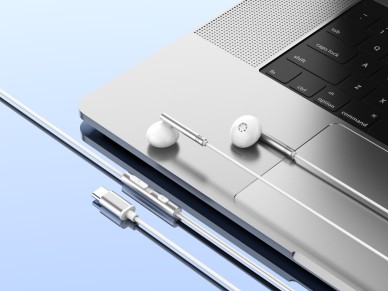 Techancy Auscultadores Est�reo Em Metal Branco TD8090, Porta Dsp/Type-C Compat�vel Com Samsung/Huawe