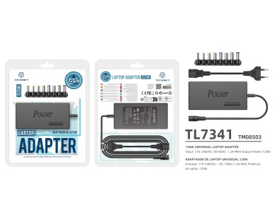 Techancy Universal Adapter for Laptop 120W TL7341 Black, Input 110-240V, Output 120W, with Multiple 