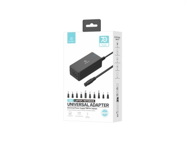 Techancy TL7344 Universal Power Adapter for Laptops, with 70W Power, 10 Connectors and Overcurrent a