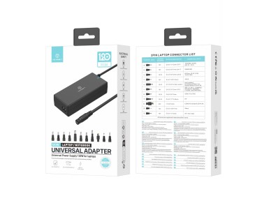 Techancy TL7344 Universal Power Adapter for Laptops, with 120W Power, 11 Connectors and Overcurrent 
