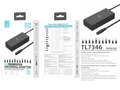Techancy TL7344 Universal Power Adapter for Laptops, with 120W Power, 11 Connectors and Overcurrent 
