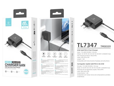 Techancy 65W GaN USB-C Fast Charger TL7347, Small and Portable, Compatible with Multiple Devices