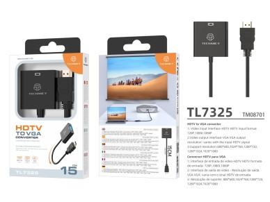 Techancy TL7325 HD Video Converter, HDMI to VGA Interface, Supports 1080p HD Resolution, Black