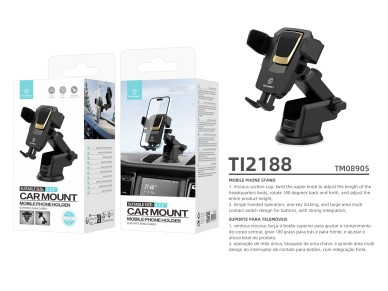Techancy Suporte Para Telem�vel Com Ventosa Para Autom�vel Preto/Dourado Ti2188, Bloqueio Com Um Toq