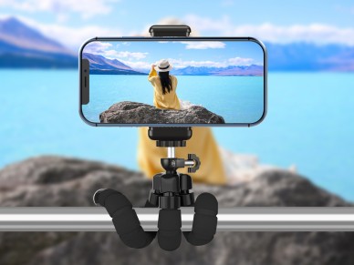 Techancy Mini Trip� Preto Ti2323 Com Pernas Dobr�veis, Incl. Cabe�a Esf�rica, Rota��o De 360� Para C