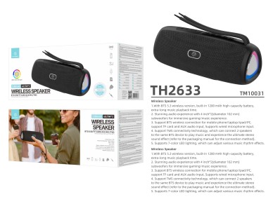 Techancy Altifalante Sem Fios Bluetooth Vers�o 5.3TH2633, Suporte TWS/TF/AUX, Luz Ambiente Led Rgb D