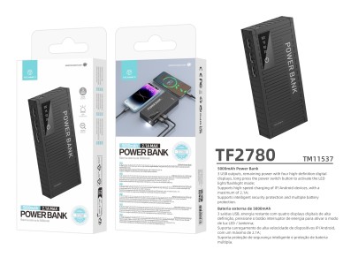 Techancy 5000mah Power Bank Black TF2780，Fast Charging 2A, 3 Usb Outputs For Cell Phone/Table