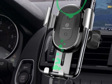 Soporte de teléfono para coche Techancy TF2795 con carga inalámbrica, 15 W de carga y tecn