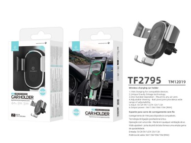 Soporte de teléfono para coche Techancy TF2795 con carga inalámbrica, 15 W de carga y tecn