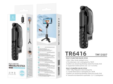 Techancy Mini selfie stick multifunções, TR6416, com controlo sem fios, suporte triangular, fácil de Techancy Mini selfie stick multifunções, TR6416, com controlo sem fios, suporte triangular, fácil de