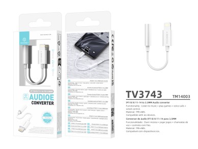 Techancy Adaptador De Auscultadores  TV3743, Lightning Para 3,5 Mm, Compat�vel Com Ip8-14, Ipad, Lig