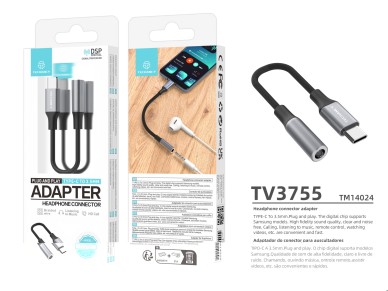 Techancy Adaptador De Áudio TV3755, Usb-C Para Conetor De Auscultadores De 3,5 Mm, Chip Dsp Compatív Techancy Adaptador De Áudio TV3755, Usb-C Para Conetor De Auscultadores De 3,5 Mm, Chip Dsp Compatív