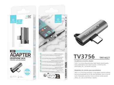 Techancy TV3756 Type-C Adapter, Type C to 3.5mm, Music + Charging 2 in 1, Compatible with Digital Si