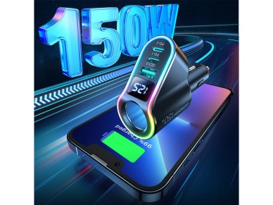 Carregador r�pido para carro Joyroom 4 em 1 USB-A QC3.0 / 2x USB-C PD 150W Preto (JR-CL21)