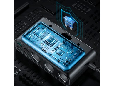 Carregador veicular Joyroom JR-CL06 9 em 1, 154 W, 5 portas USB-A / USB-C / 3 tomadas para isqueiro,