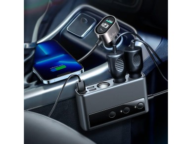 Carregador veicular Joyroom JR-CL06 9 em 1, 154 W, 5 portas USB-A / USB-C / 3 tomadas para isqueiro,