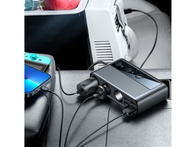 Carregador veicular Joyroom JR-CL06 9 em 1, 154 W, 5 portas USB-A / USB-C / 3 tomadas para isqueiro,