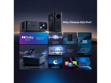 Yaber K2s Pro LCD FullHD 1080p Multimedia Projector with JBL Speakers and Subwoofer - Black