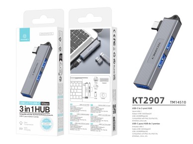 Concentrador USB-C Techancy a USB 3.0 de 3 puertos KT2907, compatible con Mac OS, Windows y Linux, t