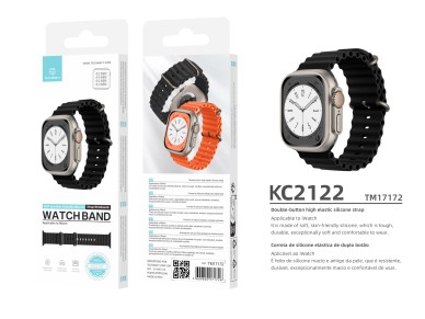 Techancy Black Silicone Strap KC2122, Compatible with Apple Watch 42mm/44mm/45mm/49mm, Soft Silicone