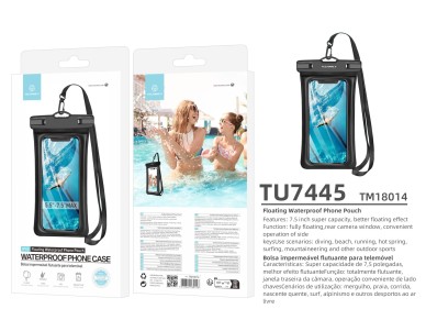 Techancy TU7445 Waterproof Phone Case, 5.5-7.5 Inches Waterproof, Floating Air Bag, Black