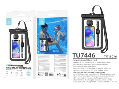 Techancy Waterproof Cell Phone Case TU7446, 8.9", Large Capacity, Compatible with More Devices, Blac