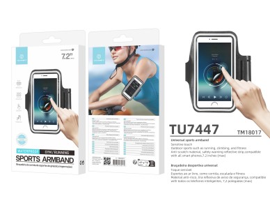 Techancy Sports Arm Bag TU7447, 7.2' Cell Phone, Clear Touch Screen, Night Reflective Warning.