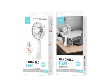 Techancy KL7300 White Handheld Portable Fan, Adjustable to 3 Speeds, with Stand for Use on a Desk