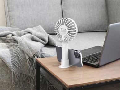 Techancy KL7300 White Handheld Portable Fan, Adjustable to 3 Speeds, with Stand for Use on a Desk